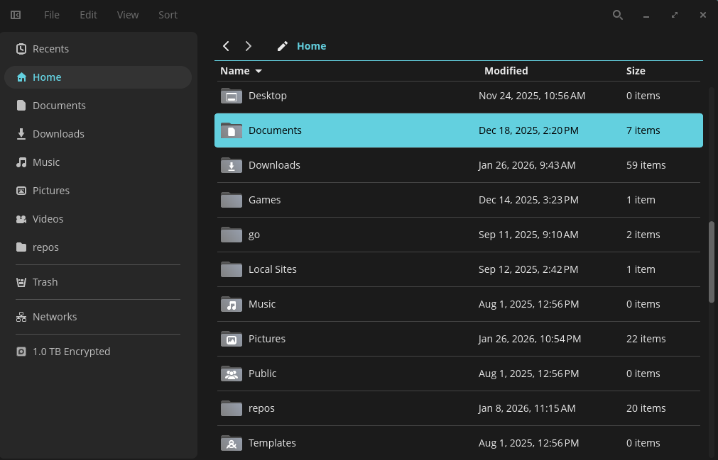 A Screenshot of the COSMIC Files GUI