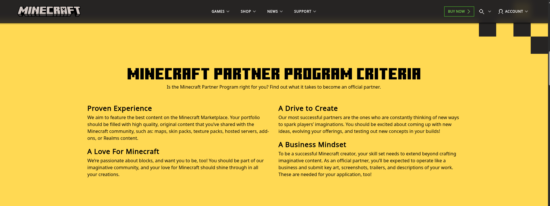 Minecraft Partner Program Criteria