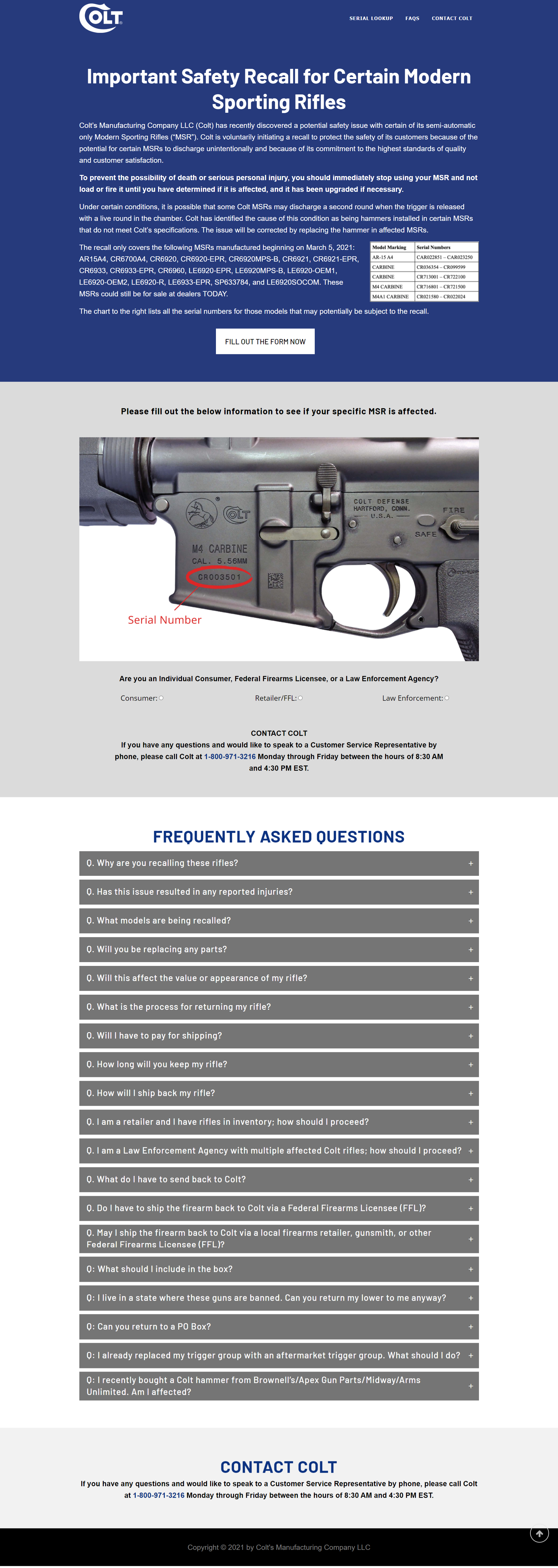 Screenshot of the Homepage of https://coltrepairmsr.com